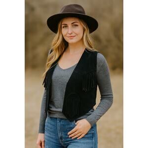 Idea Nuova VTG (One Size) Genuine Leather Black Western Fringe Vest